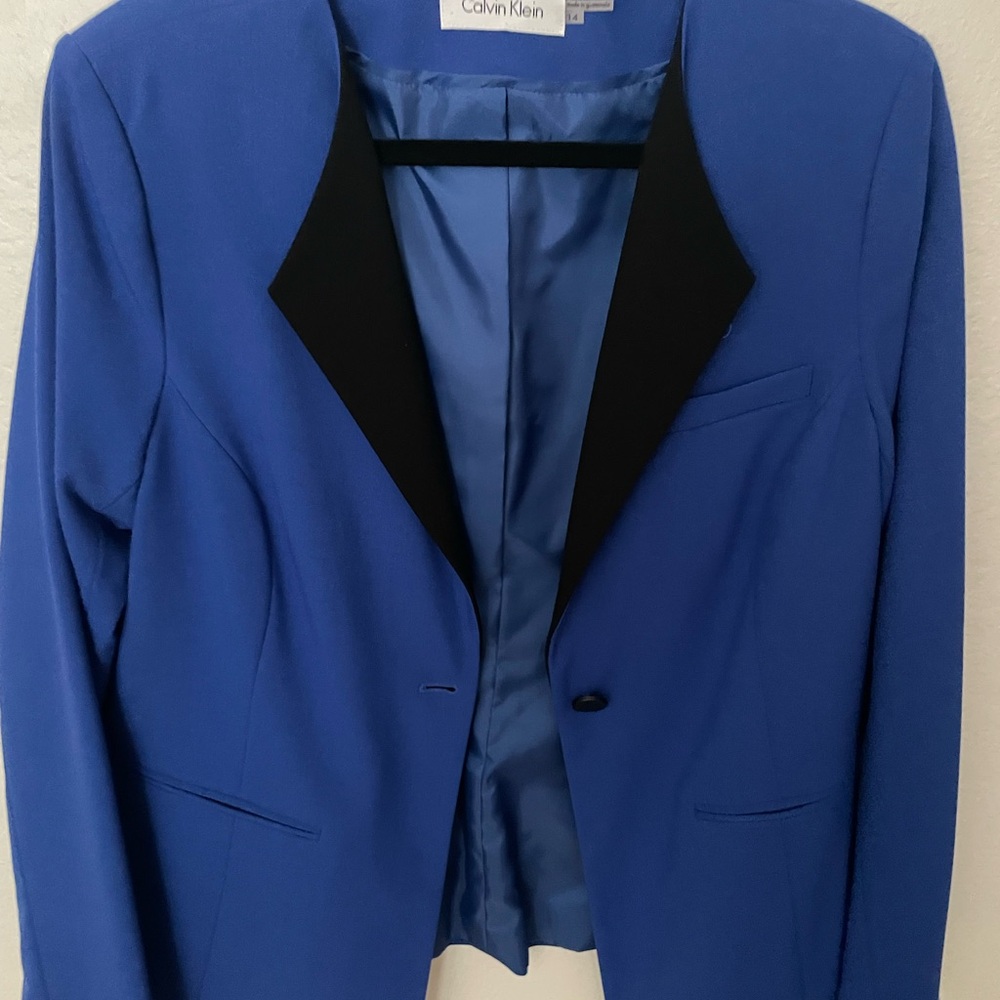 Calvin Klein Royal Blue Blazer with Black Notch Lapel